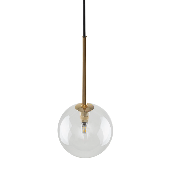 Stylowa lampa wisząca Nilos z przezroczystym kloszem i złotym akcentem