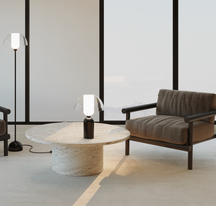 Szklana lampa stołowa Memory w kolorze czarnym o kształcie grzybka