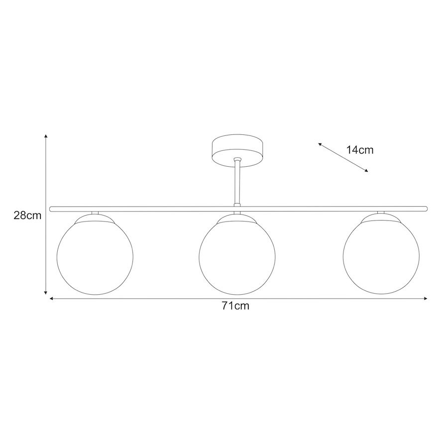 Trzypunktowa złota lampa sufitowa Rea z trzema szklanymi kulami