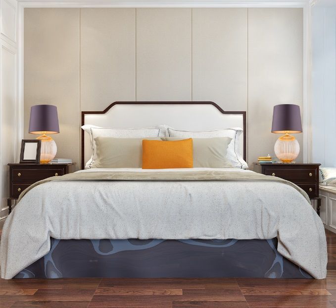 Miodowa lampa stołowa Hamilton z fioletowym abażurem do sypialni