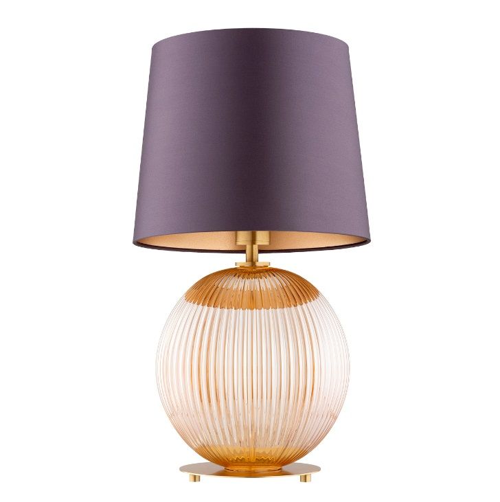 Miodowa lampa stołowa Hamilton z fioletowym abażurem do sypialni
