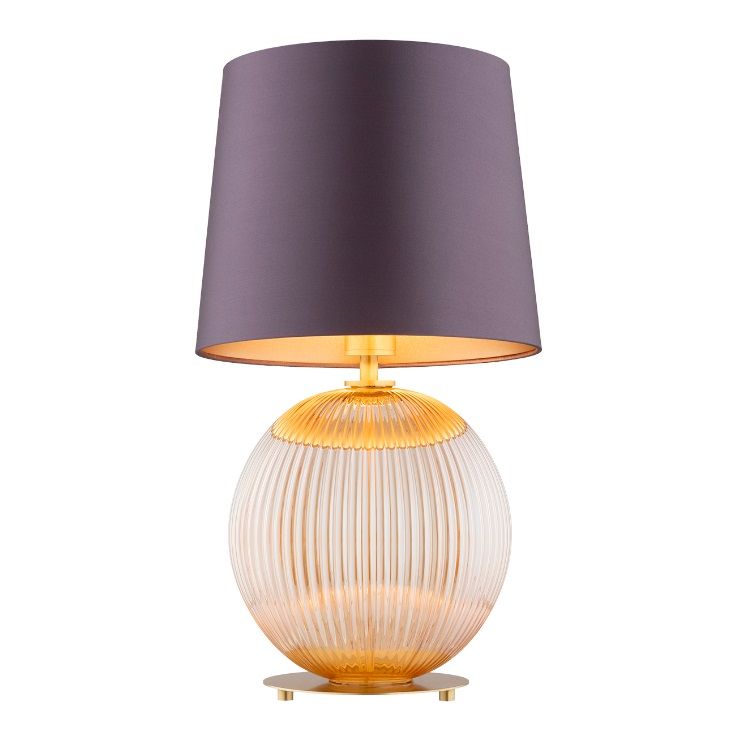 Miodowa lampa stołowa Hamilton z fioletowym abażurem do sypialni
