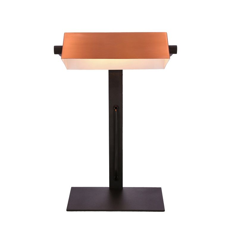 Nowoczesna lampka bankierska z kloszem w miedzianym wykończeniu