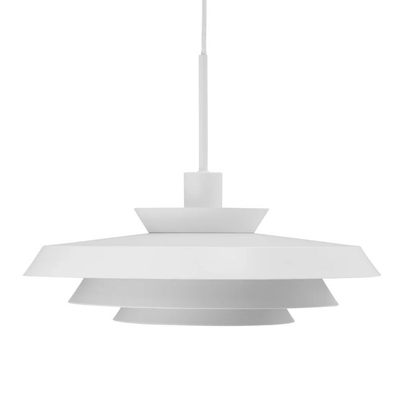 Nowoczesna wisząca lampa DL44 w białym kolorze z płaskim kloszem