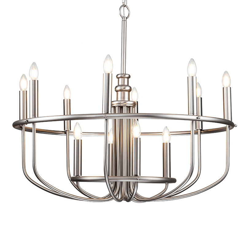 Nowoczesny żyrandol świecznikowy Capitol Hill 12 w kolorze szczotkowanego niklu