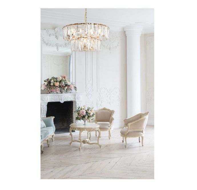 Olśniewający złoty żyrandol kryształowy Puntes w stylu glamour