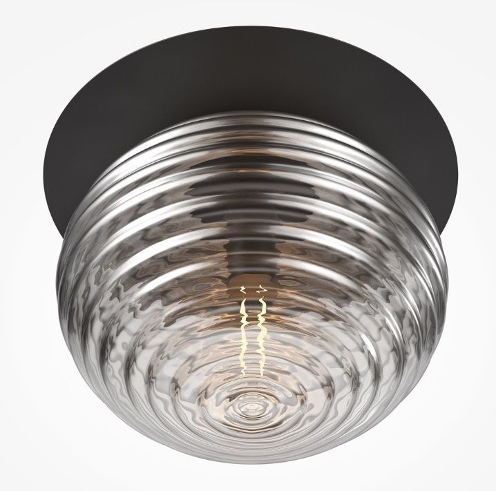 Plafon Reels o ryflowanej powierzchni z dymionego szkła, średnica 35 cm