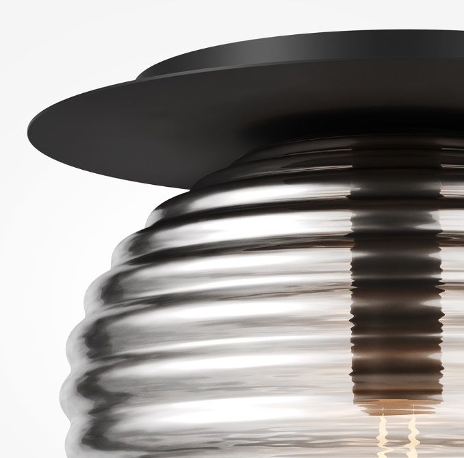 Plafon Reels o ryflowanej powierzchni z dymionego szkła, średnica 35 cm