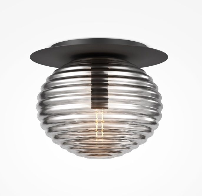 Plafon Reels o ryflowanej powierzchni z dymionego szkła, średnica 35 cm