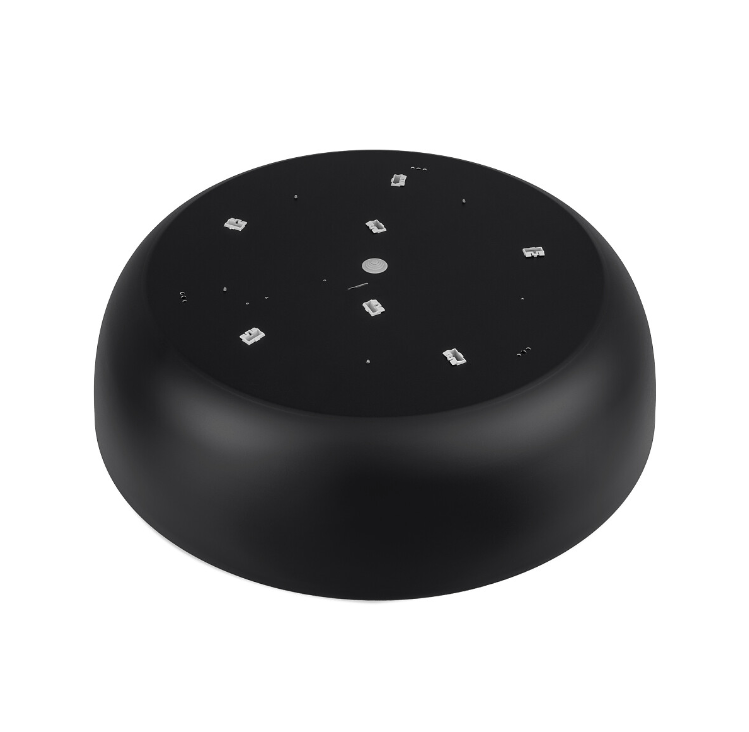 Plafon Satellite w kolorach czerni i bieli na siedem żarówek o średnicy 58 cm