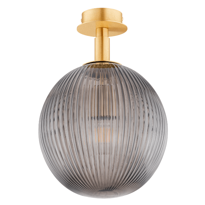 Plafon sufitowy Paloma w stylu art déco z dymioną kulą i mosiężnym wykończeniem