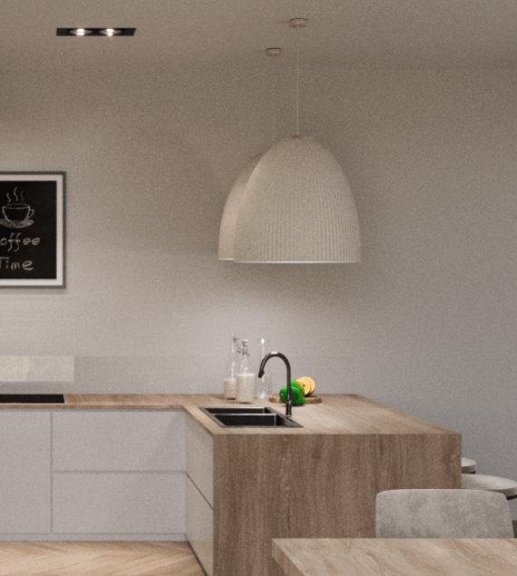 Platynowa lampa wisząca Gandra z karbowanym kloszem, idealna nad wyspę