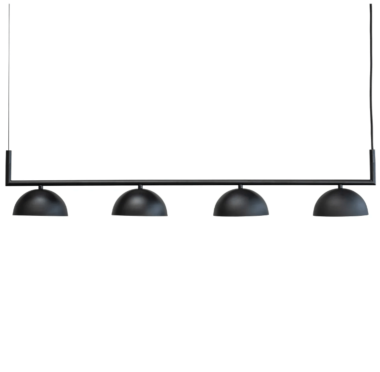 Podłużna czarna lampa Stockholm z czterema źródłami światła do zawieszenia nad stołem