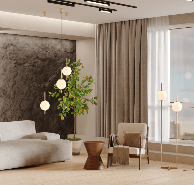 Podwójna lampa stojąca LED The Sixth Sense z białymi, kulistymi kloszami w złotym wykończeniu