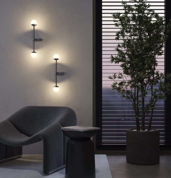 Podwójny pionowy kinkiet z dwiema kulami i dotykowym włącznikiem LED