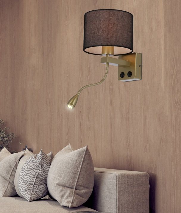 Regulowany kinkiet Polo w czarno-złotym kolorze z oczkiem LED