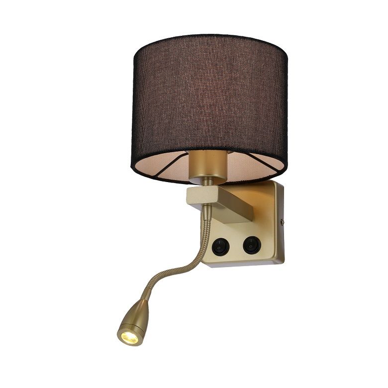 Regulowany kinkiet Polo w czarno-złotym kolorze z oczkiem LED