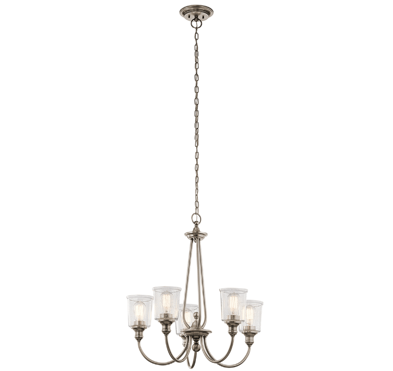 Srebrny żyrandol Modern Classic Waverly 5 od Ardant Decor z możliwością regulacji łańcucha