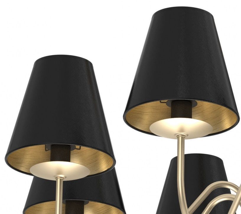 Stylowy żyrandol Deria w platynowym wykończeniu z czarnymi abażurami