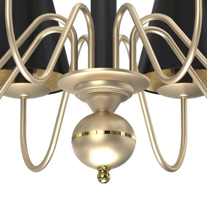 Stylowy żyrandol Deria w platynowym wykończeniu z czarnymi abażurami