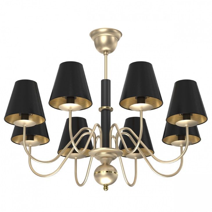 Stylowy żyrandol Deria w platynowym wykończeniu z czarnymi abażurami