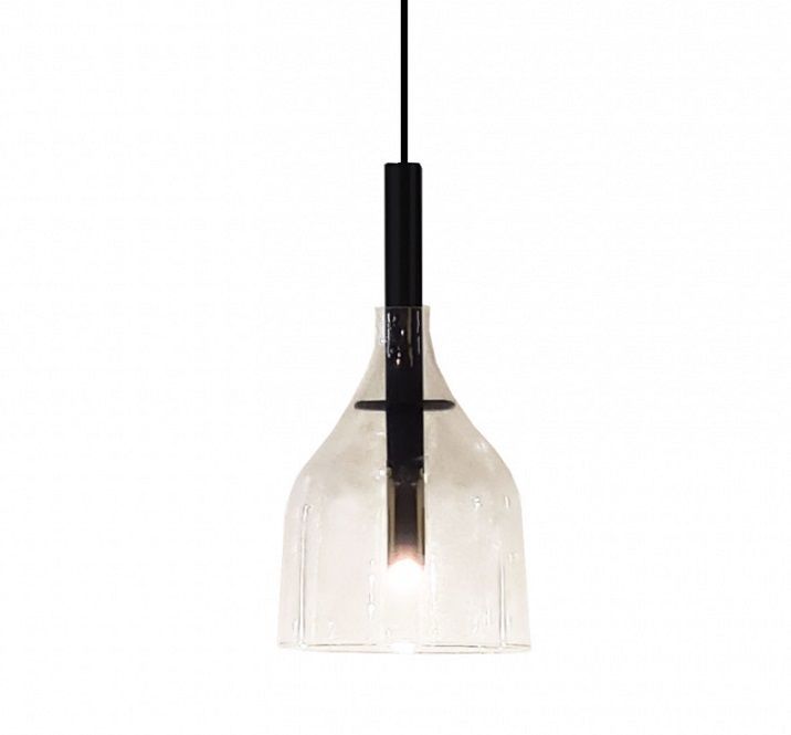 Szklana lampa wisząca Botor 5 z pięcioma punktami światła w czarnym kolorze, idealna nad wyspę kuchenną