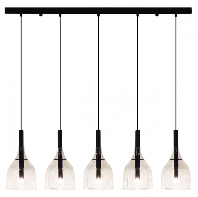 Szklana lampa wisząca Botor 5 z pięcioma punktami światła w czarnym kolorze, idealna nad wyspę kuchenną