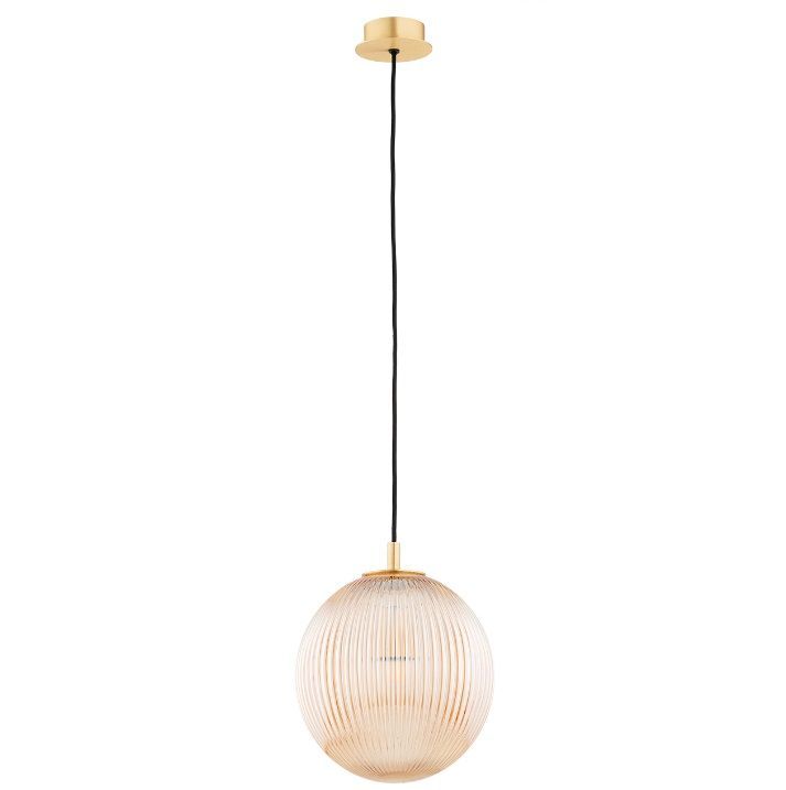 Szklana wisząca lampa Paloma w miodowym odcieniu i złotym kształcie kuli
