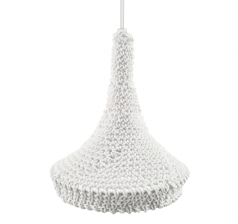 Szydełkowana lampa wisząca Mahaka z białej bawełny w stylu wabi-sabi