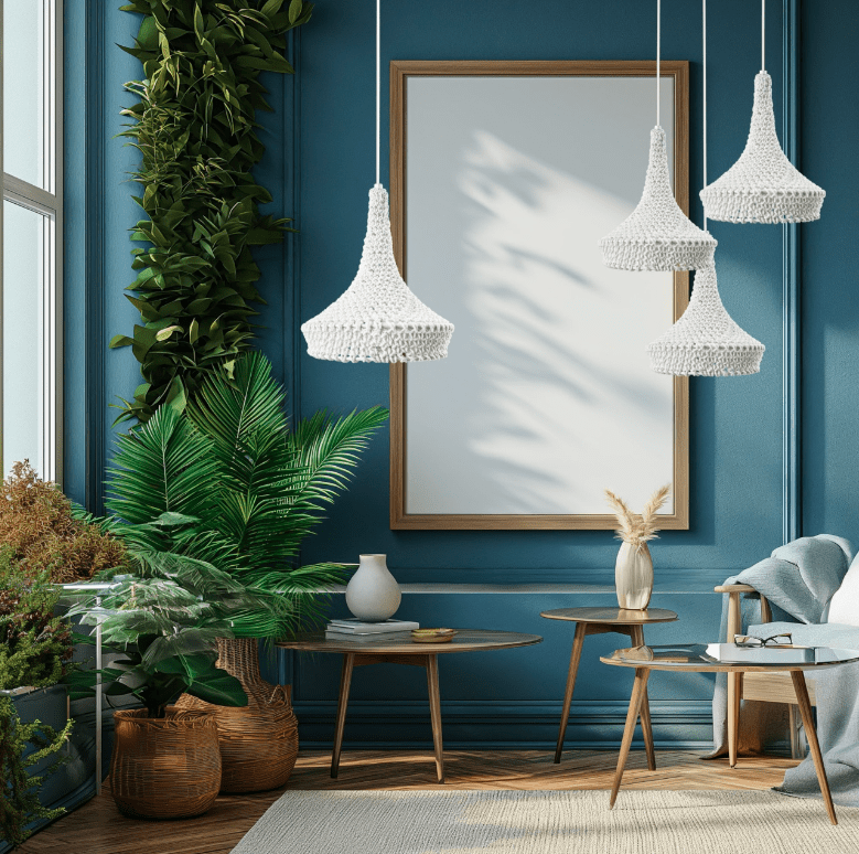 Szydełkowana lampa wisząca Mahaka z białej bawełny w stylu wabi-sabi