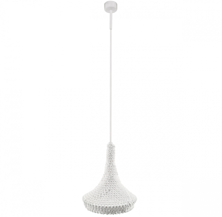 Szydełkowana lampa wisząca Mahaka z białej bawełny w stylu wabi-sabi