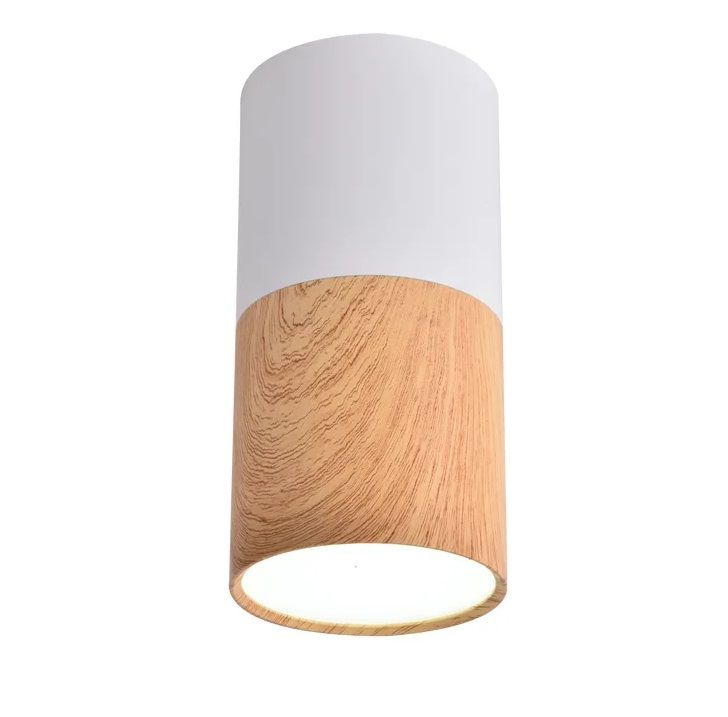 Wąska sufitowa lampa drewniana Spike w białym wykończeniu