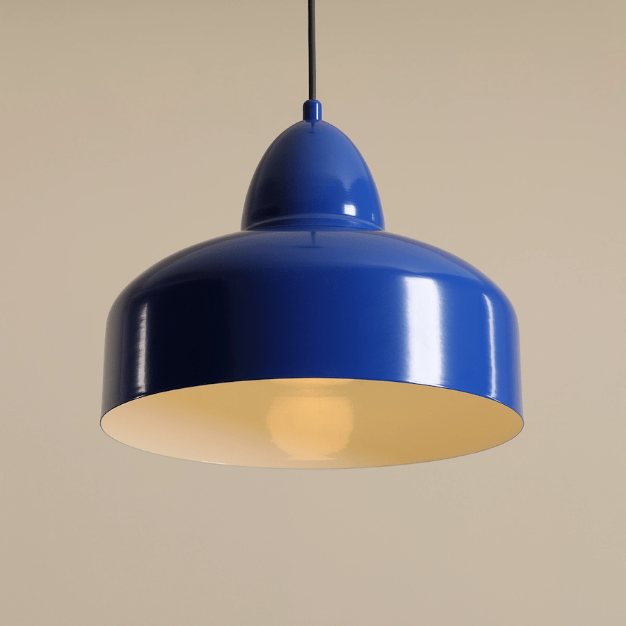 Wisząca lampa Como Cobalt z niebieskim kloszem w retro stylu