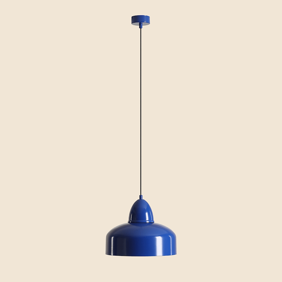 Wisząca lampa Como Cobalt z niebieskim kloszem w retro stylu