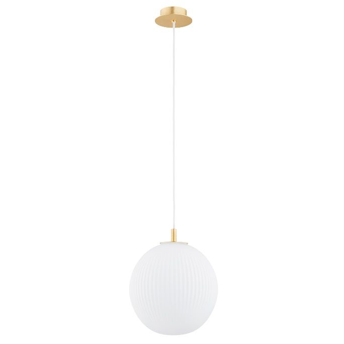 Wisząca lampa Paloma marki Argon w kolorze białego mosiądzu ze złotą kulą