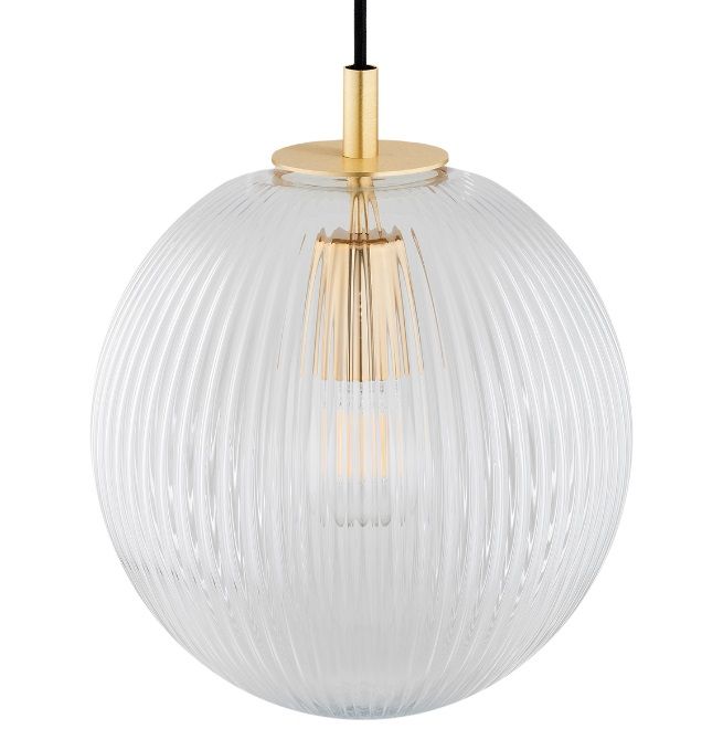 Złota lampa wisząca Paloma z ryflowaną kulą w eleganckim stylu