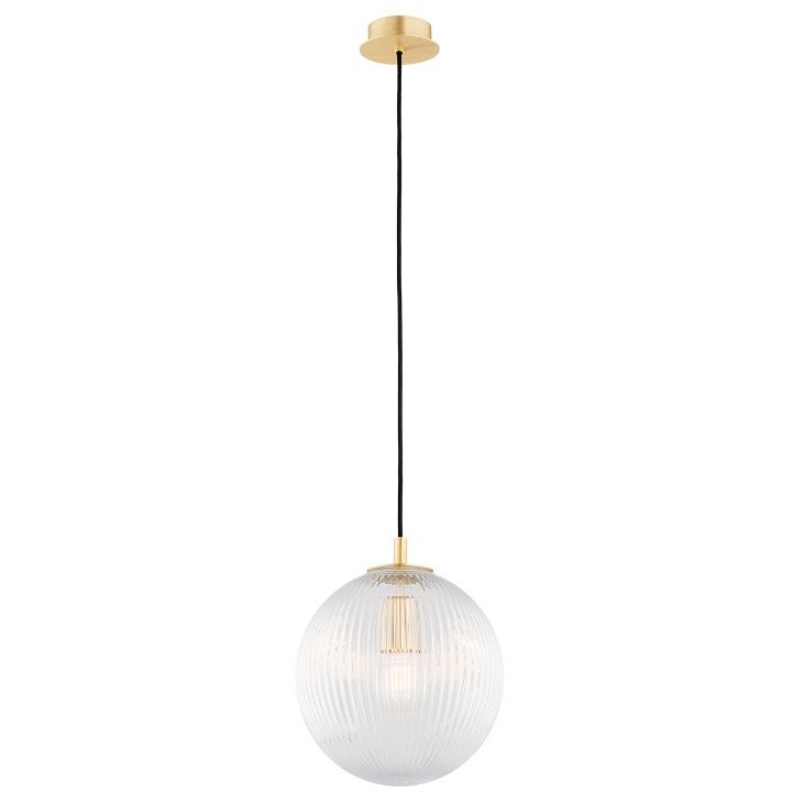 Złota lampa wisząca Paloma z ryflowaną kulą w eleganckim stylu