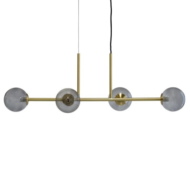 Złota, szeroka lampa wisząca Clark z czterema źródłami światła