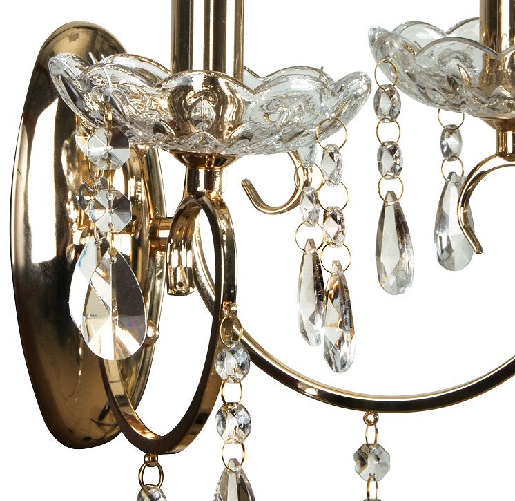 Złoty dwupunktowy kinkiet świecznikowy Aurora zdobiony kryształkami