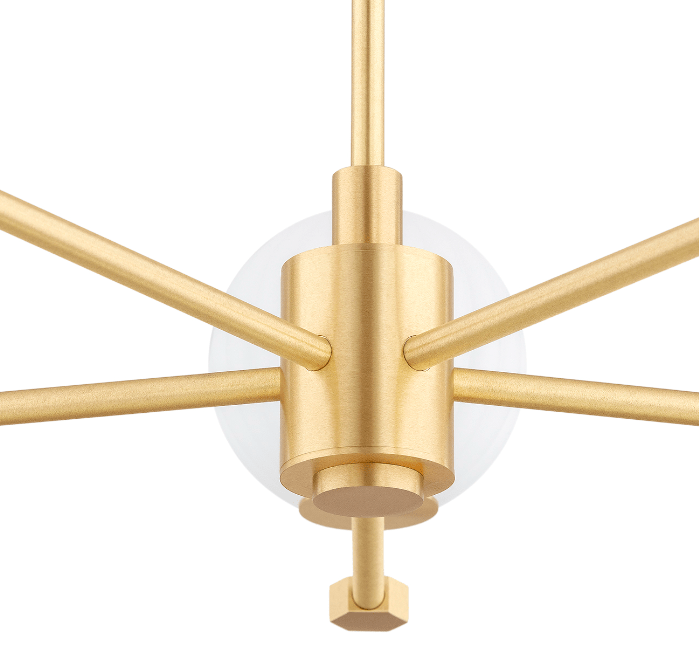 Złoty mosiężny żyrandol Paloma z białymi, ryflowanymi kloszami w kształcie kul