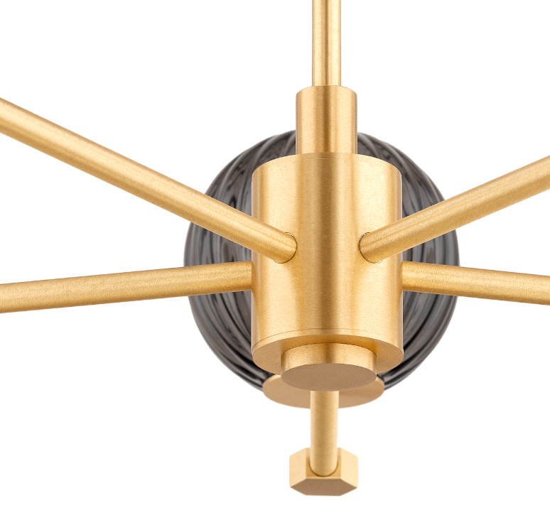 Złoty żyrandol w stylu art deco Paloma z pięcioma przydymionymi kulami, idealny do sypialni – mosiądz