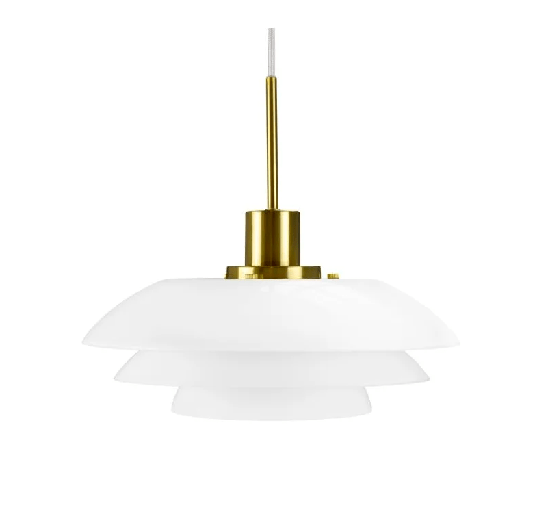 biala wiszaca lampa morph 31 z eleganckimi zlotymi detalami idealna nad stol