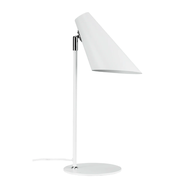 Elegancka biała lampka na biurko Cale z akcentem srebrnego przegubu