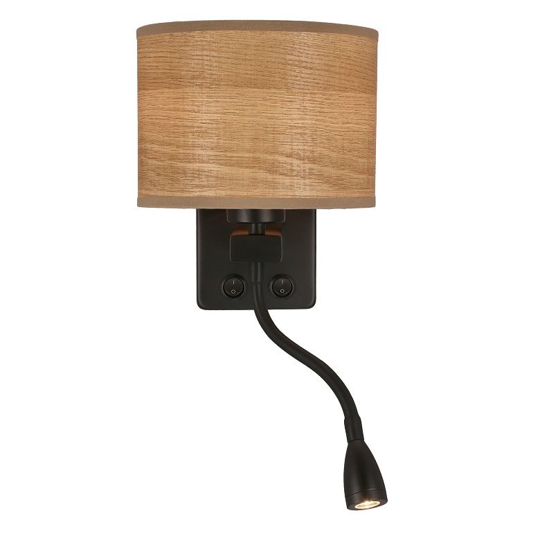 kinkiet polo z abazurem w drewnopodobnym wykonczeniu i wbudowanym oswietleniem led 2