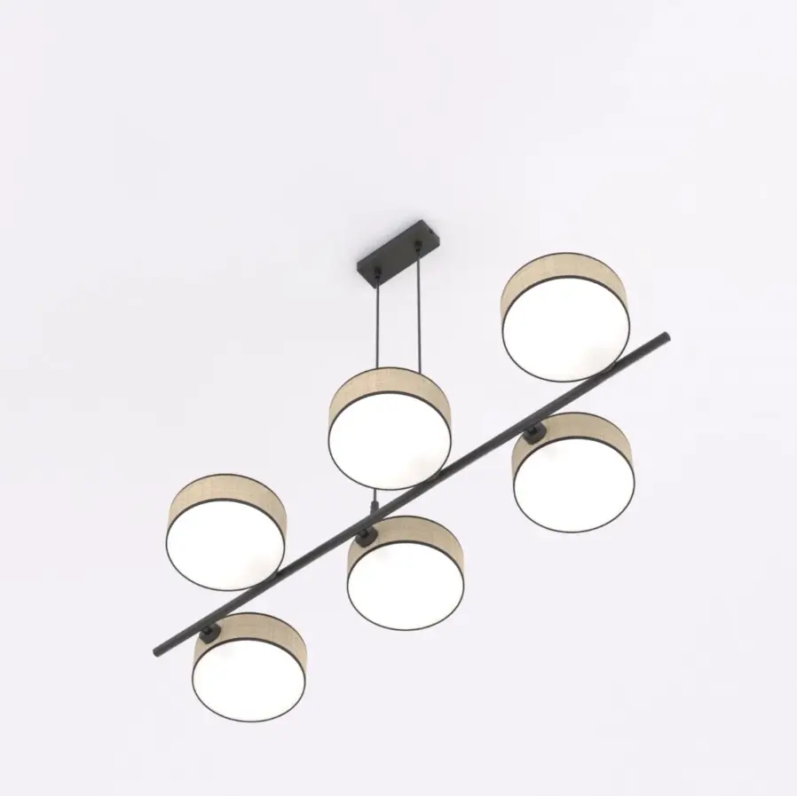 Długa lampa nad stół z 6 abażurami w stylu rattan - Emibig Drumz 6