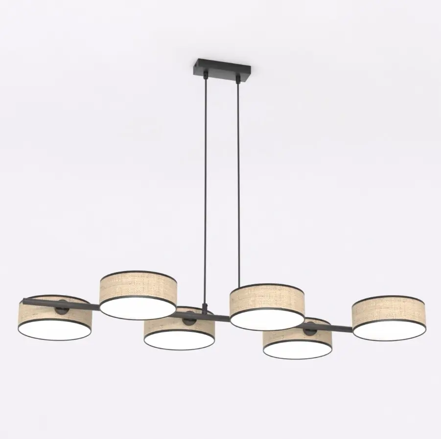 Długa lampa nad stół z 6 abażurami w stylu rattan - Emibig Drumz 6