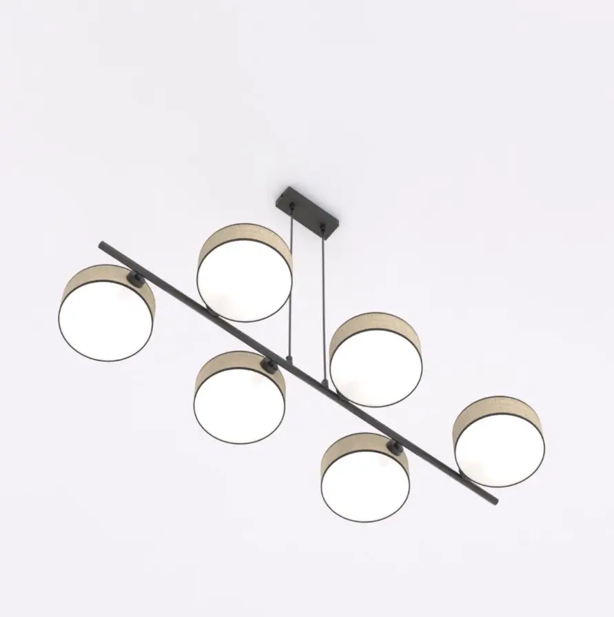 Długa lampa nad stół z 6 abażurami w stylu rattan - Emibig Drumz 6