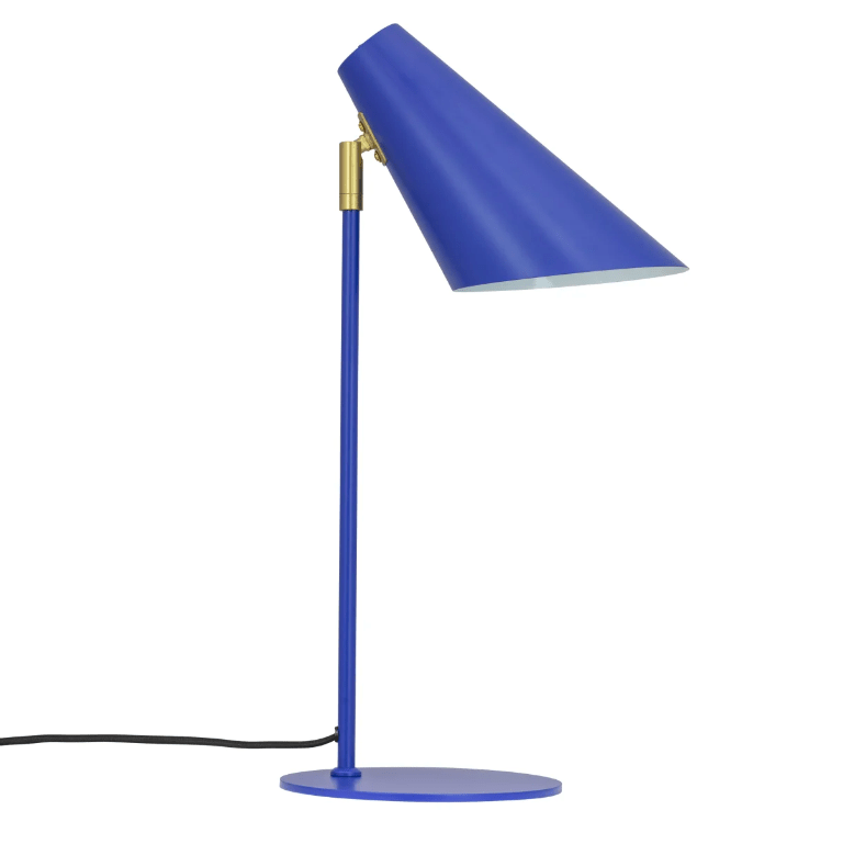 Regulowana niebieska lampa nocna Cale na stolik do sypialni