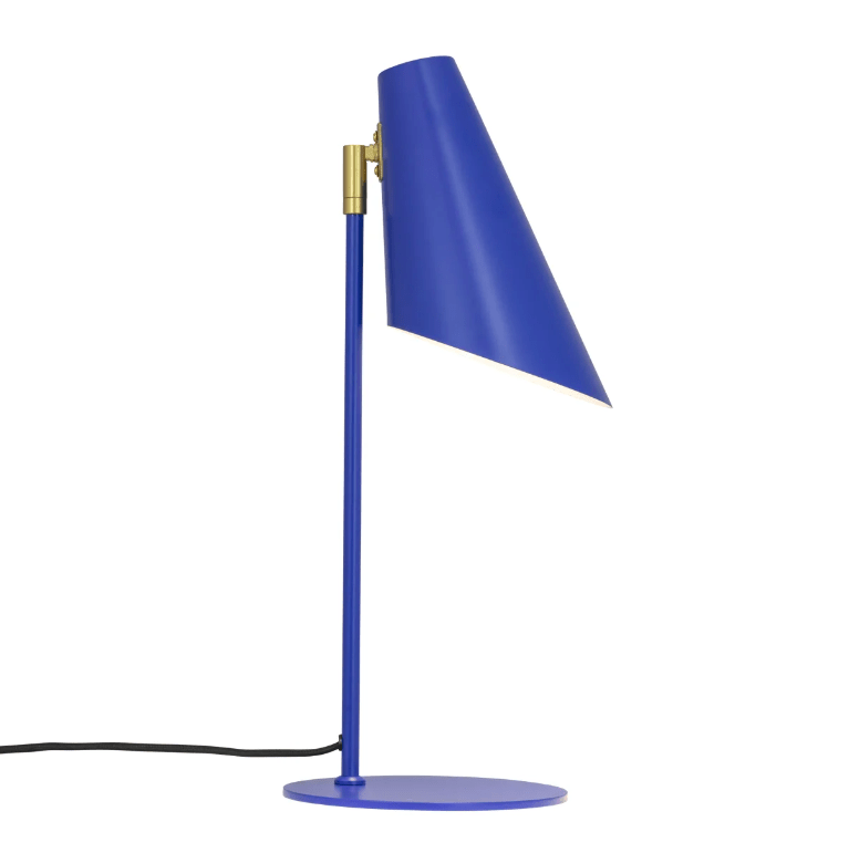 Regulowana niebieska lampa nocna Cale na stolik do sypialni