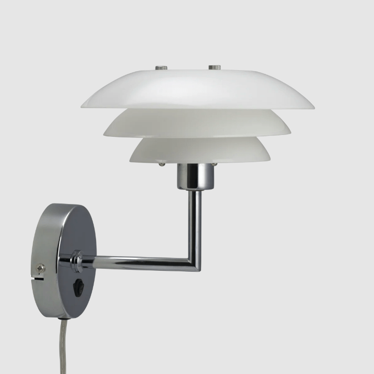 Srebrny kinkiet DL20 z kloszem ze szkła i włącznikiem